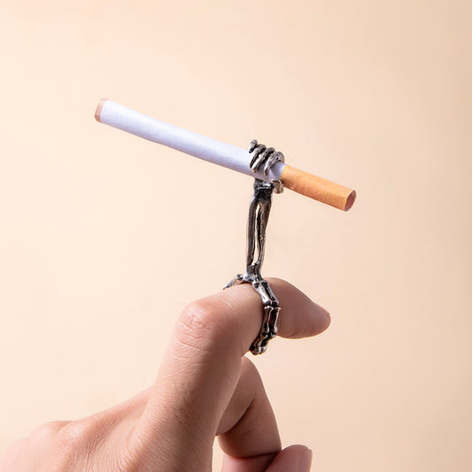 Punky Skeleton Cigarette Holder Ring